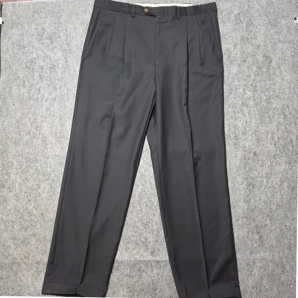 Ermenegildo Zegna Trofeo Black Wool Pleated Cuffed Dress Pants Mens 56 IT 38 US
